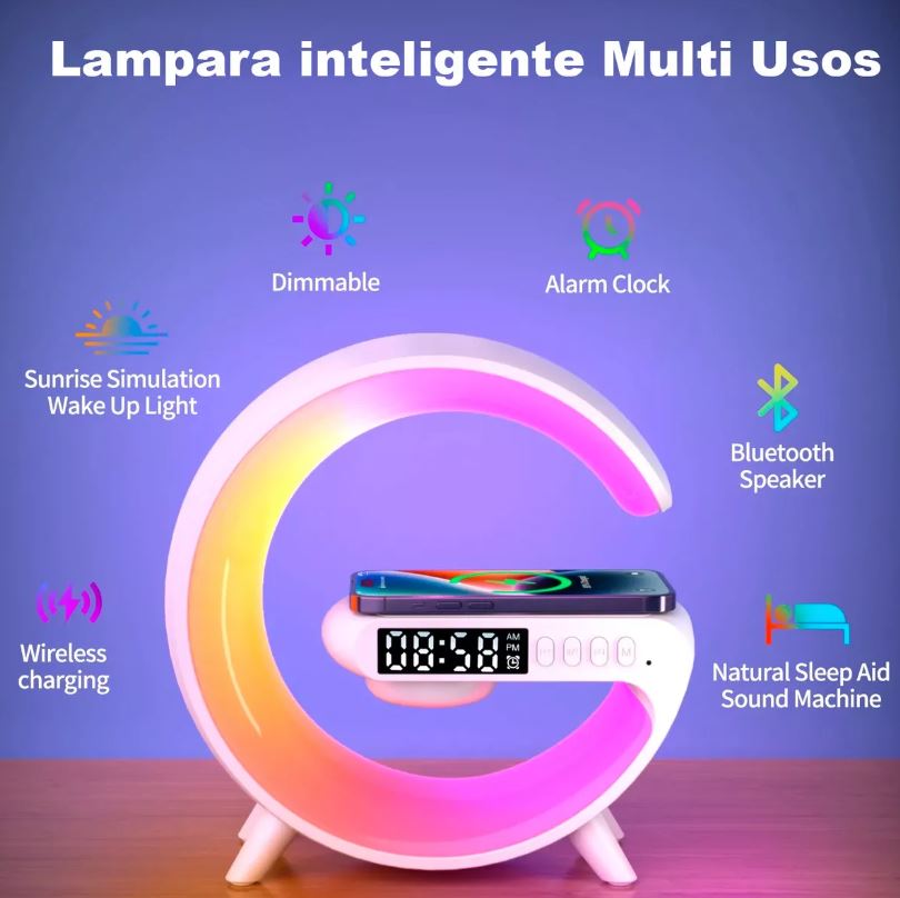 Lampara Despertador Cargador Inalambrico 4 en 1