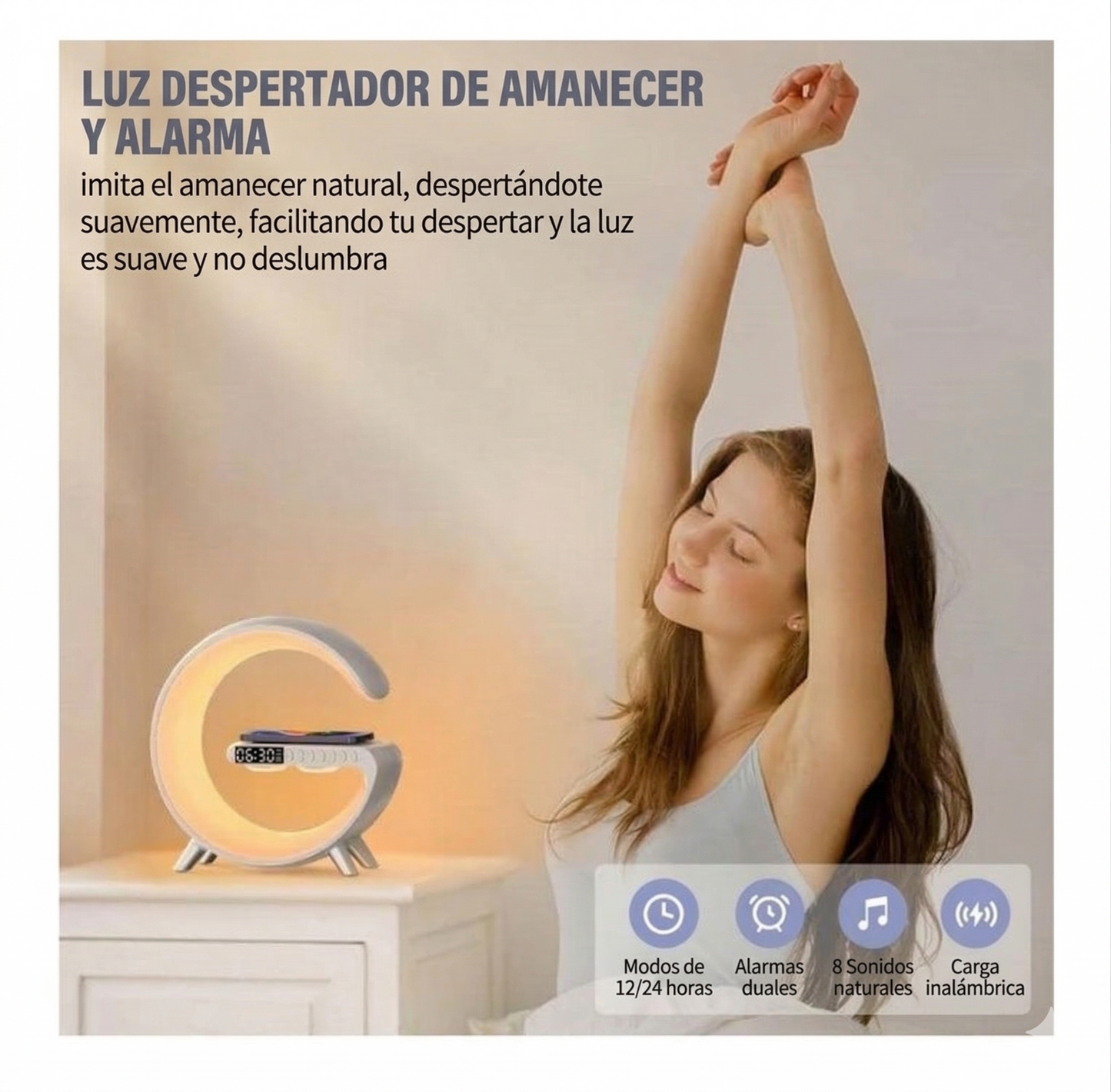 Lampara Despertador Cargador Inalambrico 4 en 1