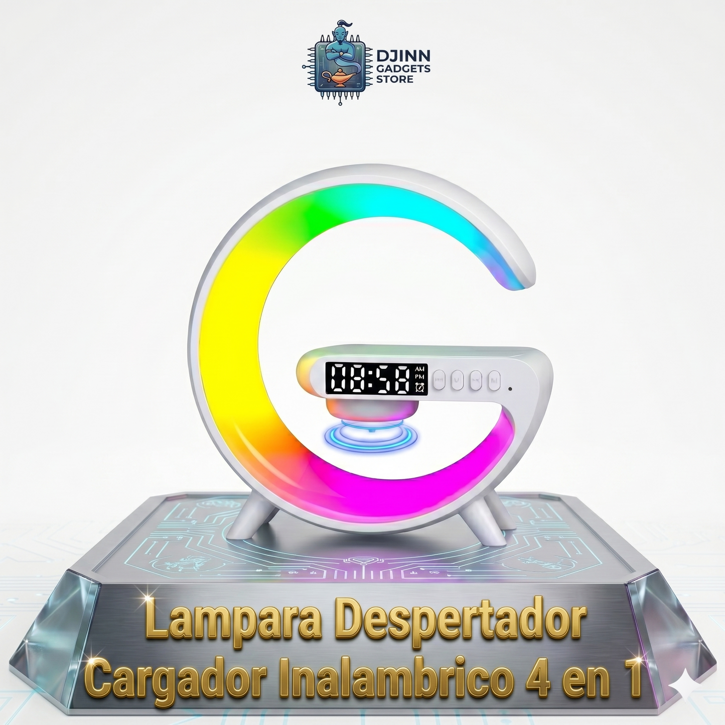 Lampara Despertador Cargador Inalambrico 4 en 1